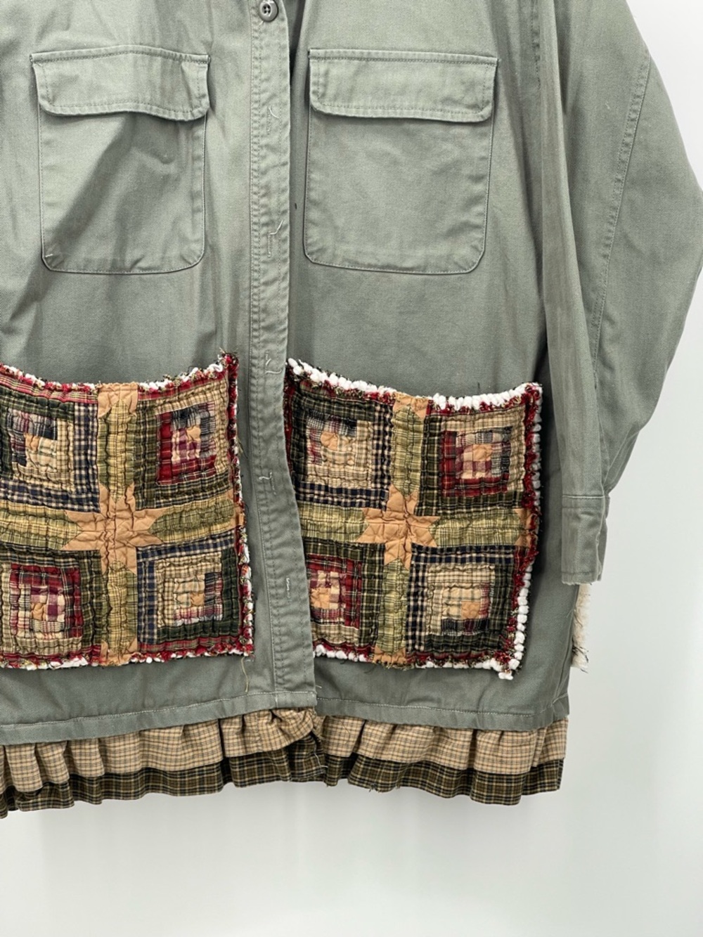 Forever 21 Olive Green Utility Jacket with Handmade Patchwork Accents - Picture 3 of 7